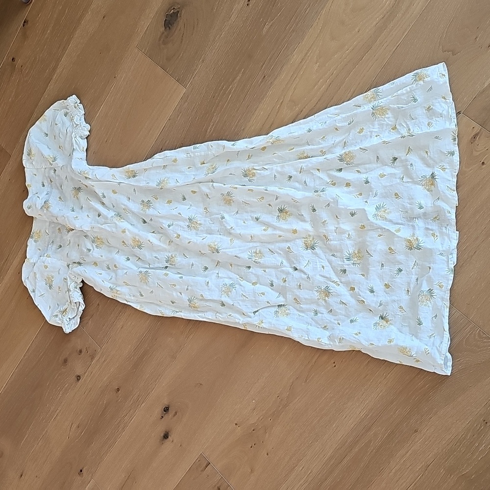 Sleeper Brigitte Linen Floral Midi Dress Mimosa Puff Sleeve Ivory Yellow Small - Picture 6 of 9